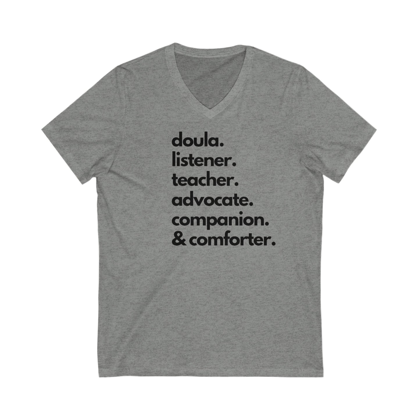 "Roles of a Doula" V-Neck T-Shirt (white, grey, royal blue, purple, red)