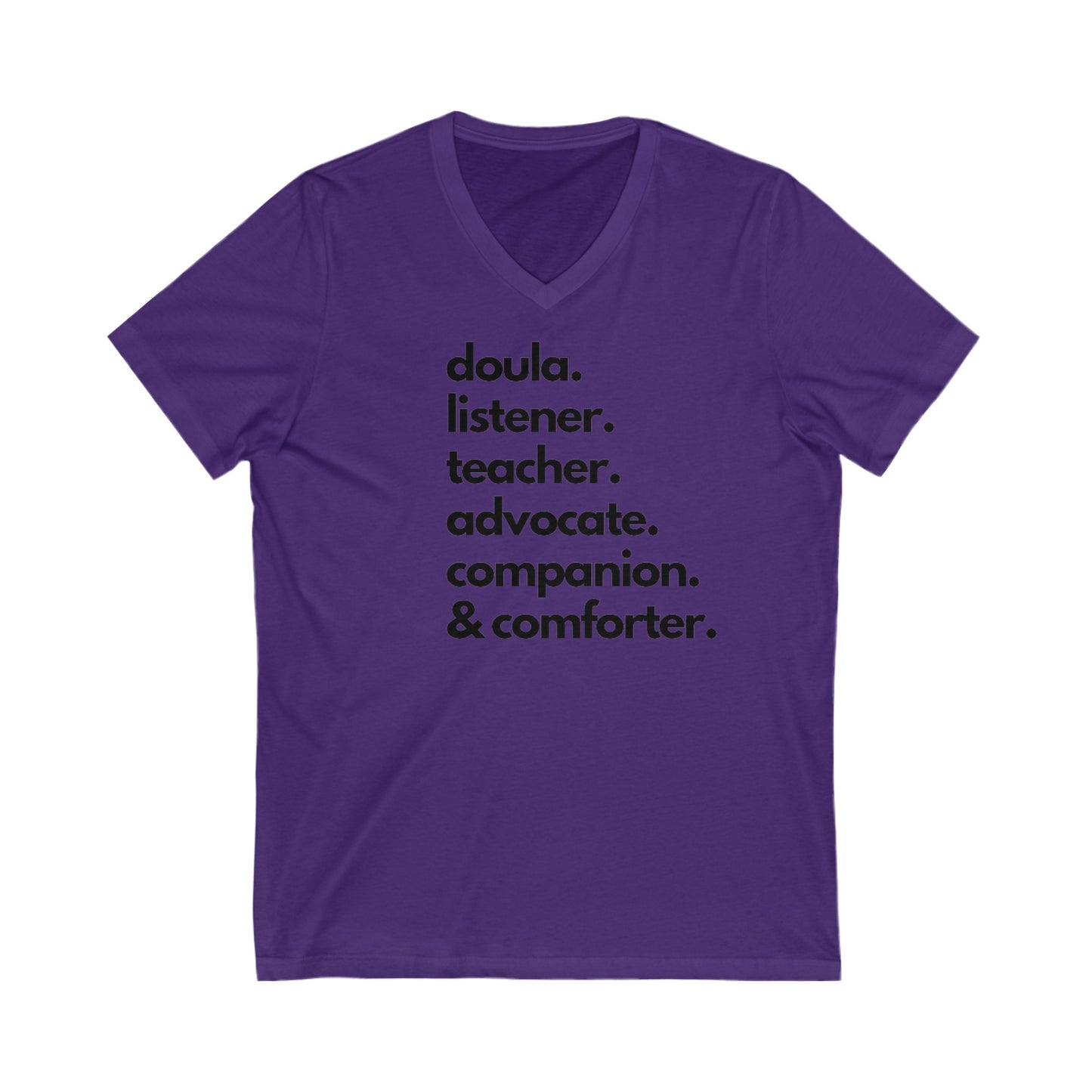 "Roles of a Doula" V-Neck T-Shirt (white, grey, royal blue, purple, red)