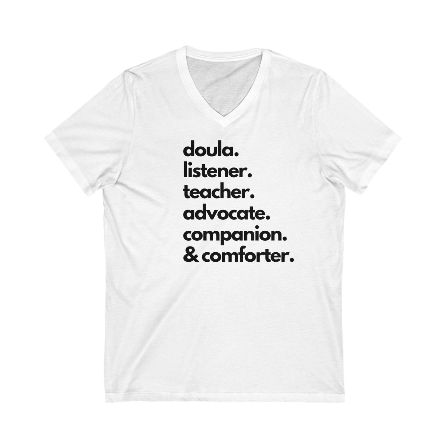 "Roles of a Doula" V-Neck T-Shirt (white, grey, royal blue, purple, red)